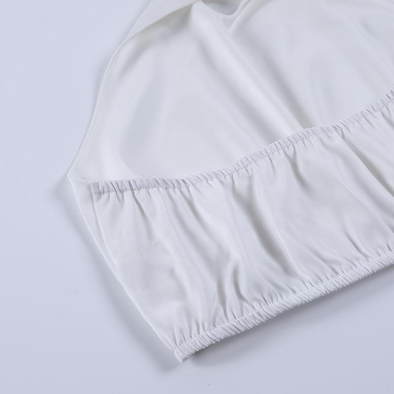 Damen Sommer Hängender Hals Neckholder Rückenfreies Metallkette Kurzes Top