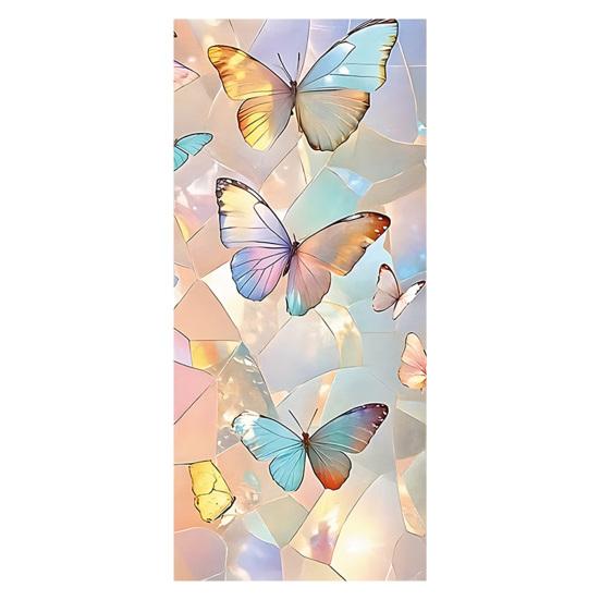 

Window Privacy Film Stained Glass Flower Butterfly Decorative Window Sticker Heat Control Non-Adhesive Static Glass Cling for Home Bathroom Kitchen A