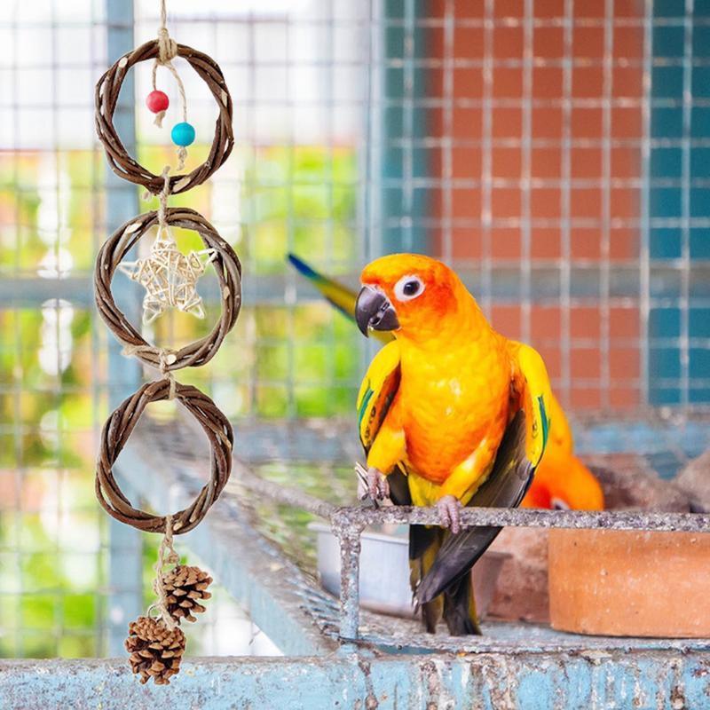 Ring Toy For Birds Large Bird Parrot Chewing Toy Swings Perches Fun Chew Toy With Star And Pinecone Bird Cage Hang Accessories