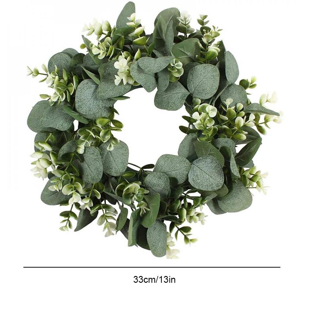Creating Festive Atmosphere 33cm Artificial Wreath Lifelike Flowers Green Eucalyptus Wreath Leaves Wreath for Front Door Wall