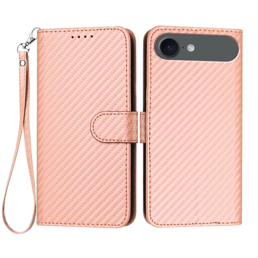 For iPhone Air Wallet Case with Strap Carbon Fiber Texture Leather Mobile Cover