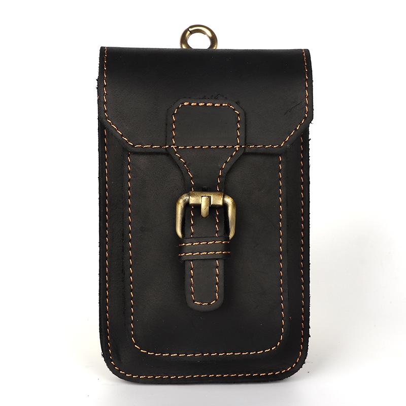 Men's Mobile Phone Bag, Crazy Horse Leather Waist Bag, Outdoor Sports Construction Site Top Layer, Yellow Cowhide Vertical Pants Waist Hanging Bag