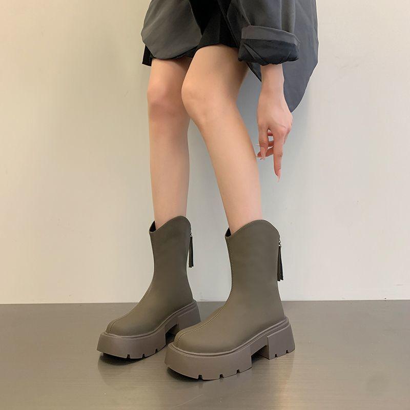 Inner Heightening Women's Boots 2025 Autumn and Winter Short Boots Versatile Small Thick-soled Martin Boots Short Thin Boots with Skirts