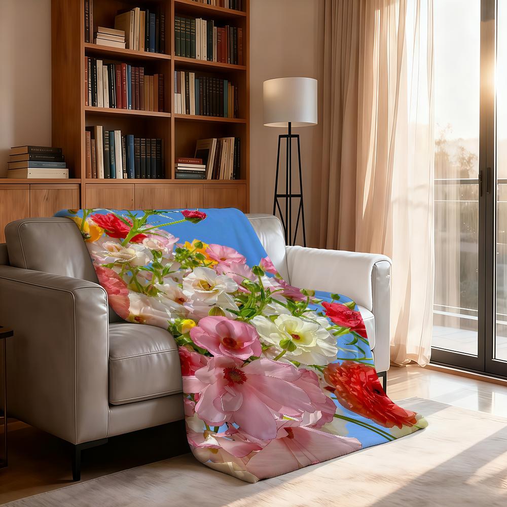 Colorful F-Flowers Blanket Soft Throw Blanket for Home Bedroom Bed Sofa Picnic Travel Office Rest Cover Blanket Gift