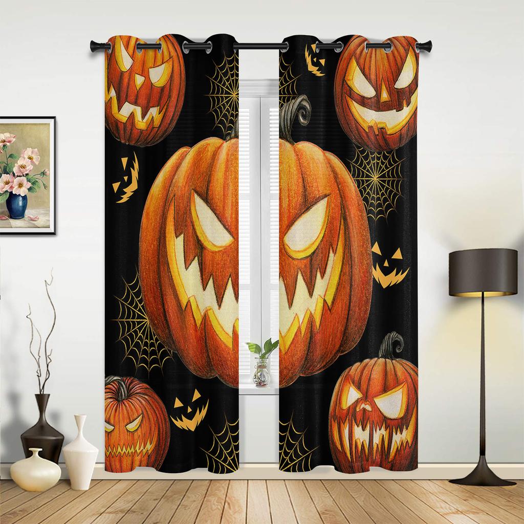 Halloween Horror Pumpkin Bat Curtains for Bedroom Living Room Drapes Kitchen Children's Room Window Curtain Modern Home Decor