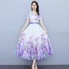 Short-sleeved Dress Women's Summer New Thin and High Temperament Round Neck Chiffon Printed Pendulum Long Skirt