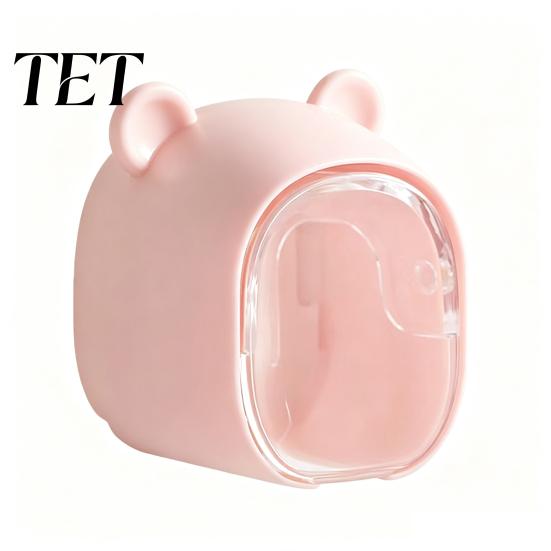 Wall Mounted Toothbrush Holder Cute Bear with Dustproof Flip Cover, Single Electric Organizer Dispenser Storage Organizer, Drill-free Electric/Manual