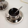 3pcs Stainless Steel Coffee Cup Set Double Walled Heat Resistant Mug With Saucer Spoon Drink Tableware Kitchen Cafe Accessories