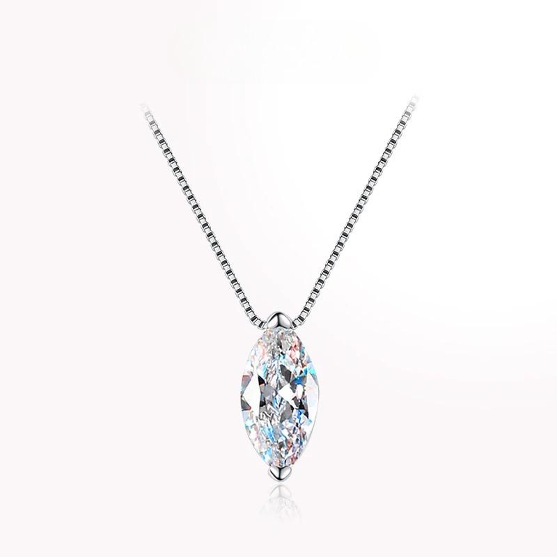 Tezzc 1ct Moissanite Necklaces for Women Marquise Shape Pendant S925 Silver with Gold Plated Party Necklace Design Chain Jewelry