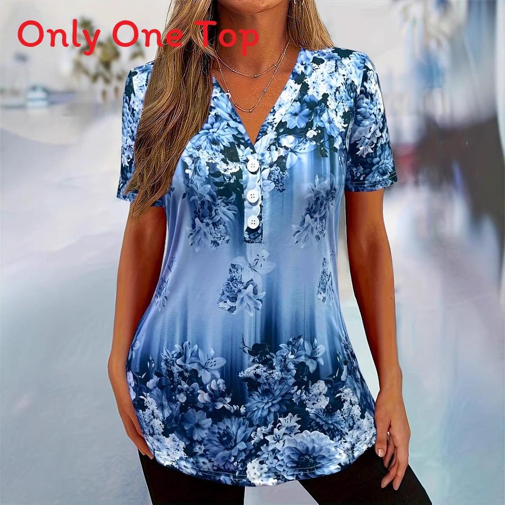Floral Print T Shirt With 3d Digital Ink For Casual Women Summer Wear