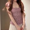 French sweet polka dot bubble sleeve niche T-shirt women's summer new slim and thin high-end mesh top