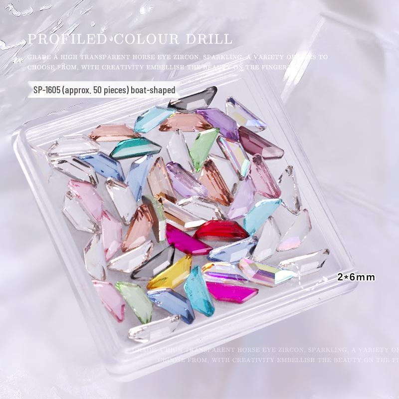 Colorful Rhinestone Nail Art Set: Heart, Horse Eye, Octagon, and Long Strip Designs, 50 Pieces
