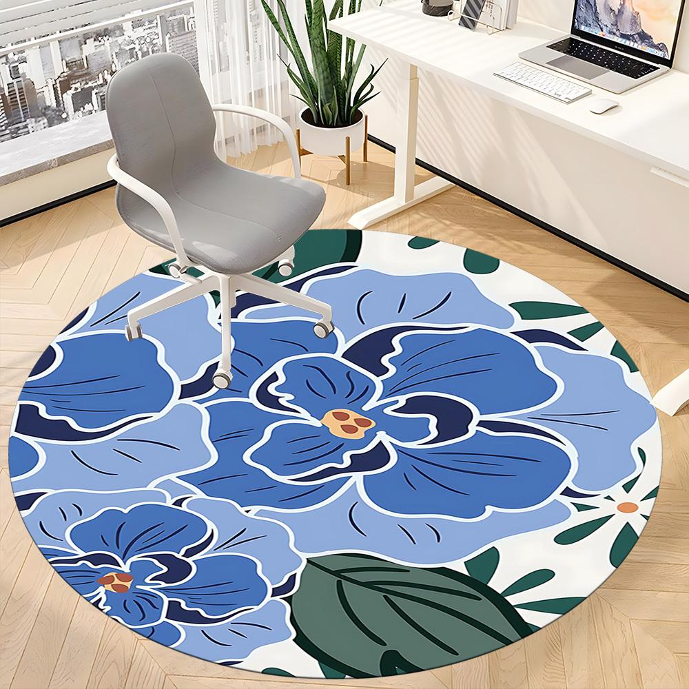 1PC Floral Pattern Office Round Area Rug, Mat Suitable For Office, Under Office Chairs Bedroom Living Room Home Decor, Room Deco