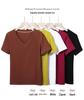Korean Style V-Neck Cotton Short Sleeve Women's T-Shirt, Solid Color, Loose Fit, Plus Size, Spring/Summer Collection