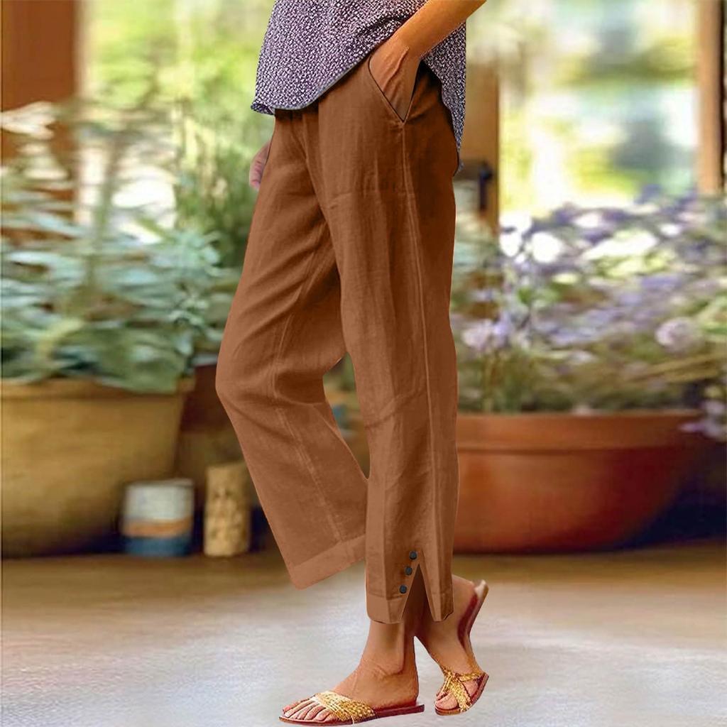 Women's Fashion Casual Pants Solid Color Straight Pants Elastic Waist Pants With Pockets