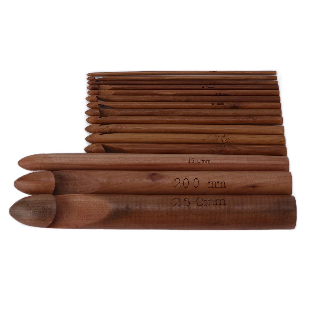 15Pcs Crochet Hooks 20cm Carbonized Large Ergonomic Extra Thick Bamboo Crochets for Beginners