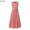 ZANZEA Women Casual Round Neck Loose Summer Grid Print Sleeveless Dress