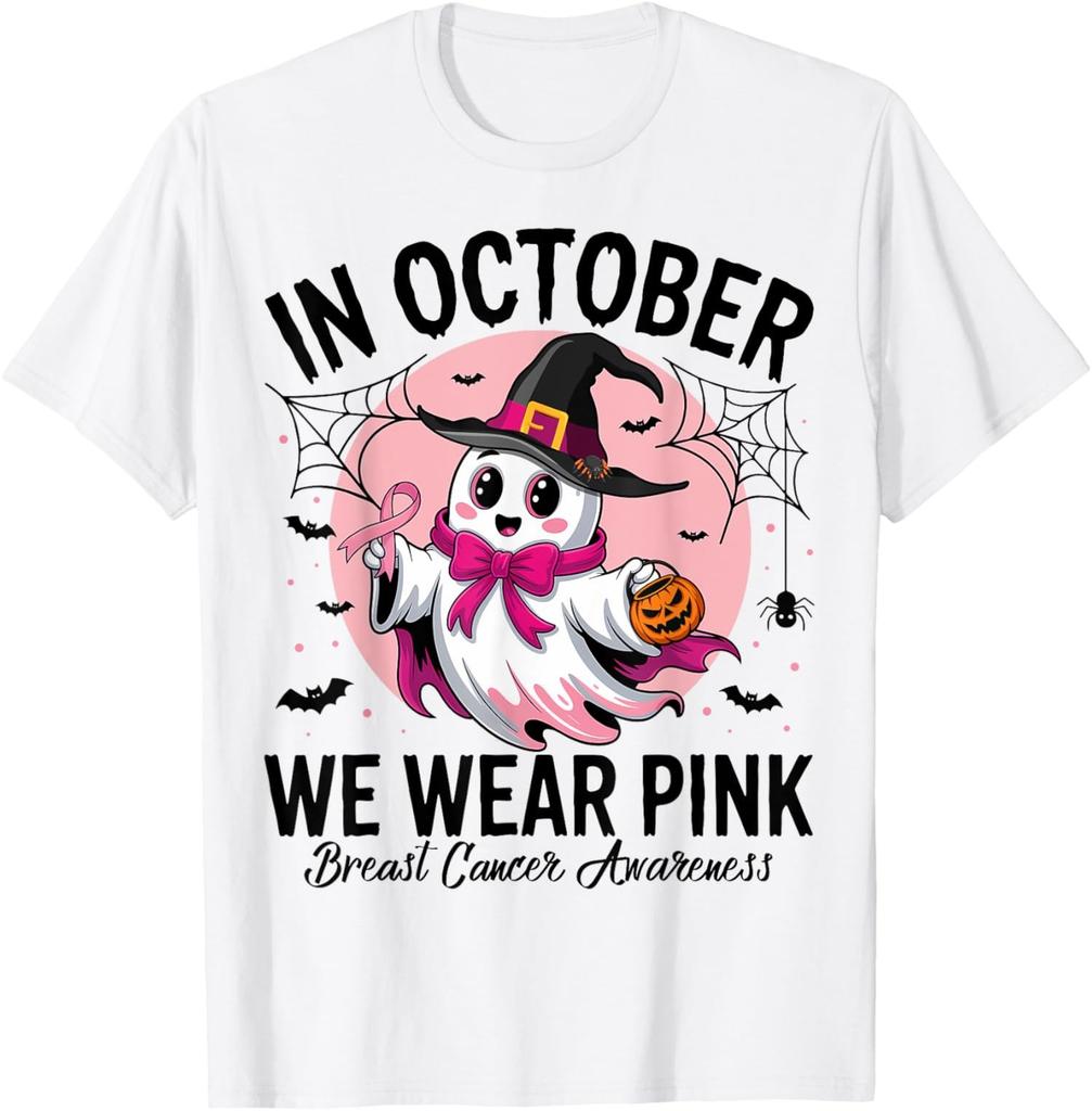 In October We Wear Pink Ghost Witch Awareness Unisex T-Shirt