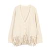 S Family French Niche 2024 Autumn Tassel Hem Chunky Knit V-Neck Cardigan for Women