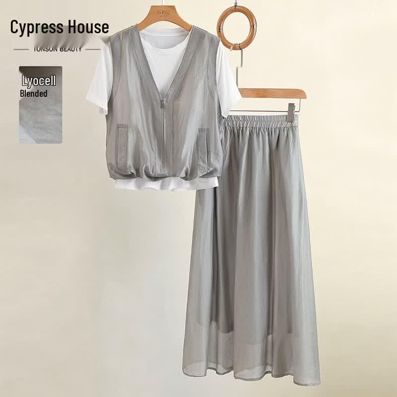 Women s Tencel Color-Block Faux Two-Piece Skirt Set M