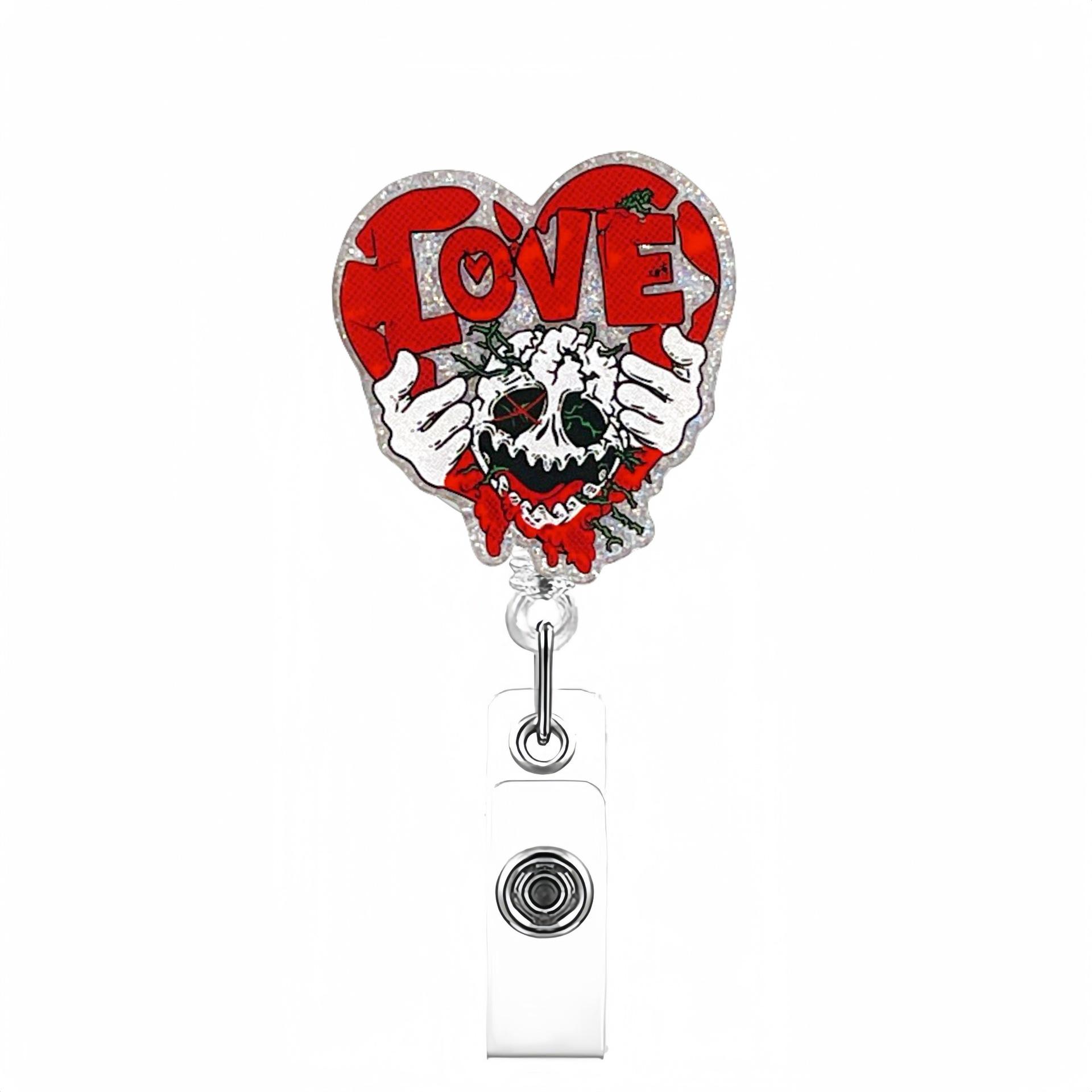 Heart Demon Id Holder Stylish Red Heart Badge Holder Retractable Badge Reel Compact Ghost Badge Clip For  Professionals