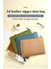 A4 PU Leather Zipper Briefcase: Portable Business Document Bag with Large Capacity for Simple Invoice and File Storage.