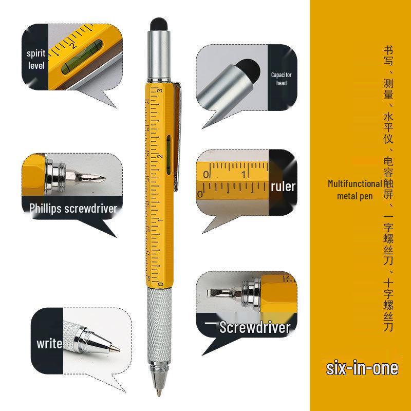Multifunkční dotykové pero Šest v jednom s kapacitním hrotem, kovovým kuličkovým hrotem, šroubovákem a měřítkem
