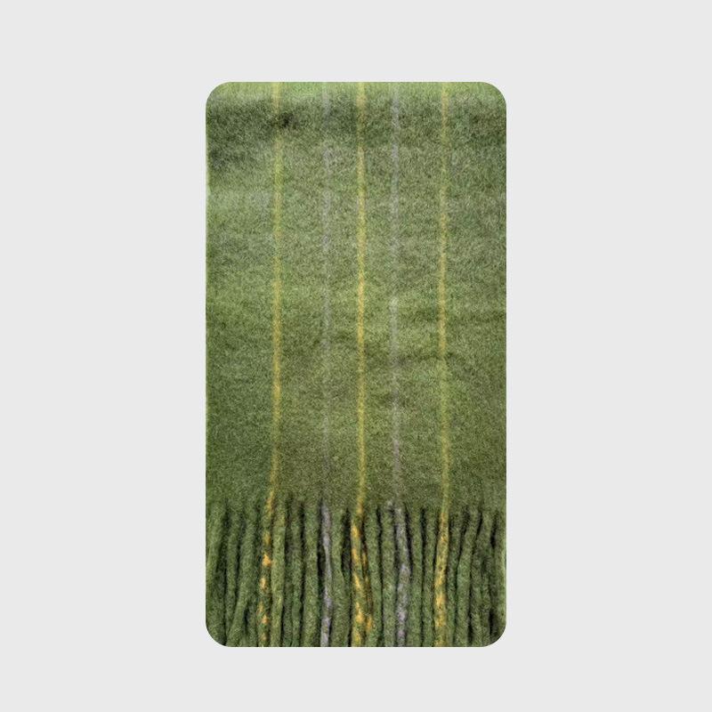 Wool Blended Macaron Color Tassel Plaid Scarf Women's Winter Extra Soft Atmosphere Shawl