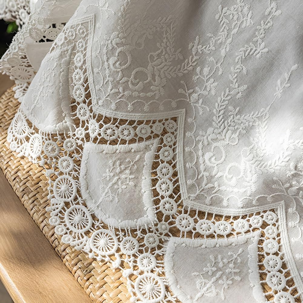 Tenda in Cotone da Fattoria, Elegante Tenda Finestra in Pizzo Floreale, Tenda Corta Bianca Floreale per Cucina Camera da Letto Libreria, 1 Pannello