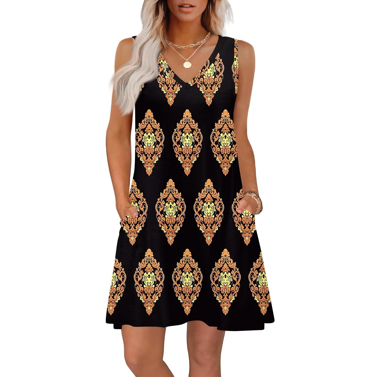 

Женские летние платья свободного кроя с принтом V-образным вырезом без рукавов сарафаны пляжное гавайское платье с карманами L оранжевый