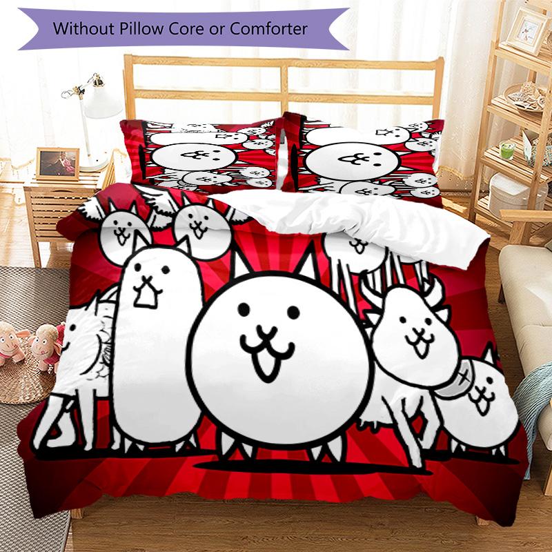 3pcs The Battle Cats pattern bedding set duvet cover set includes duvet cover &pillowcases, perfect all season bedroom decoration & gift