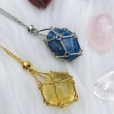 Colar Gaiola de Cristal DIY Armazenamento de Pedra Suporte de Strass Colar de Aço Inoxidável Feminino