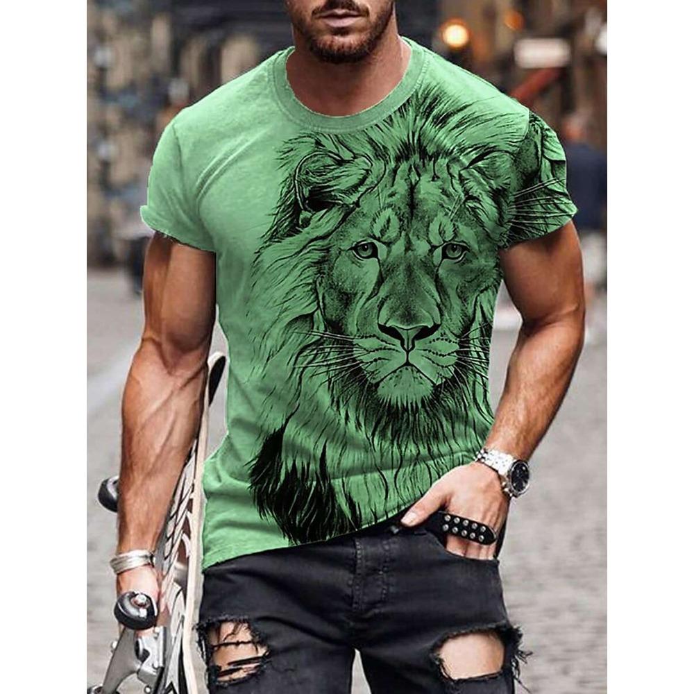 Nowy Letni Outdoorowy Casualowy Męski T-shirt Codzienny Uliczny Męski Top z Krótkim Rękawem Nadruk Lwa Męski T-shirt Sportowy Modny T-shirt