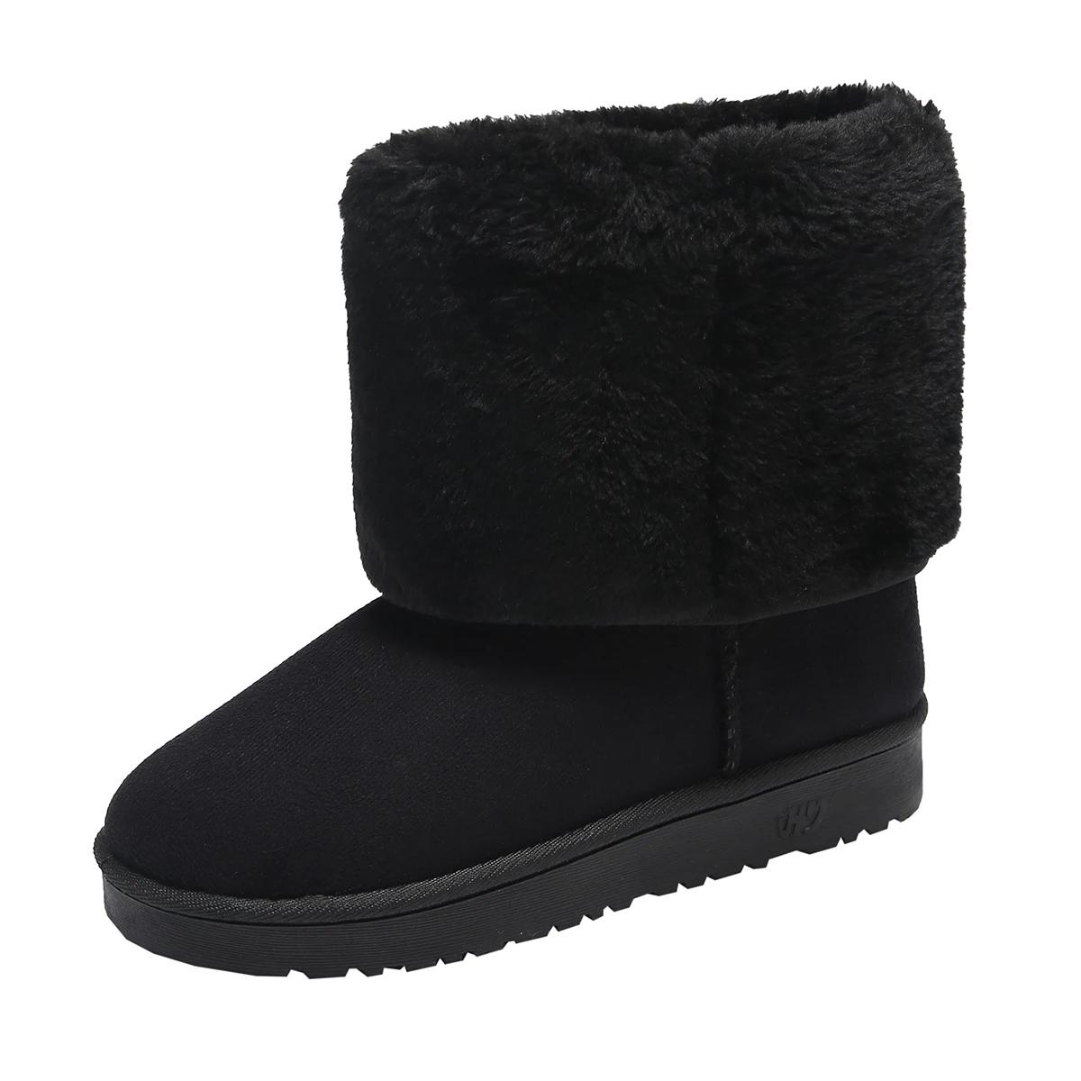 

Модные женские туфли из плюшевого хлопка в стиле ретро с круглым носком, новинка 2024 года, теплые и морозостойкие зимние женские ботинки, модные зимние ботинки большого размера для активного отдыха 40 чёрный