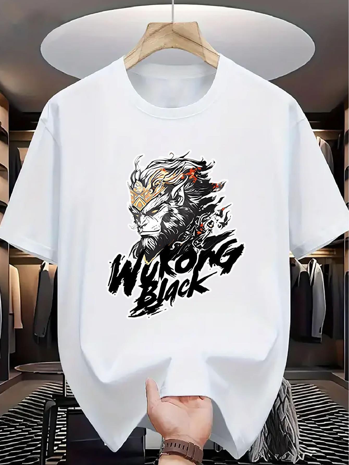 Chinese Mythology Lion Dance Graphic T-shirt - White Tee with L