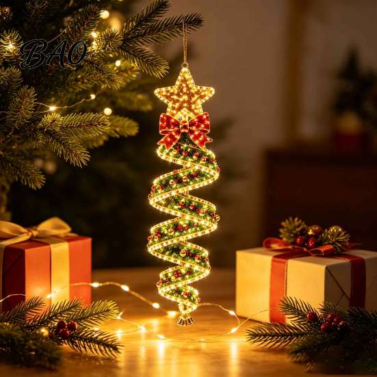 Christmas Porch Ornaments for Day And Night Magic Spiral Hanging LED Light, Decoration with Coordinated Display Accessories Lights Entryway