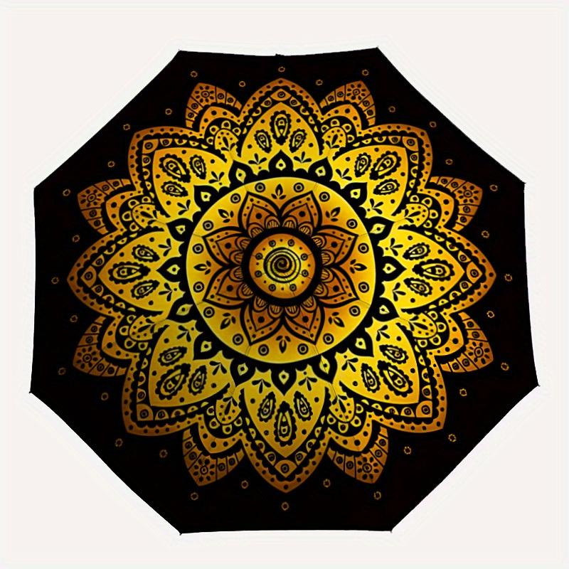 

1pc Golden Mandala Automatic Opening/closing Umbrella with Auto Open/Close, Perfect Gift for Friends, Durable Plastic Handle yy250801177