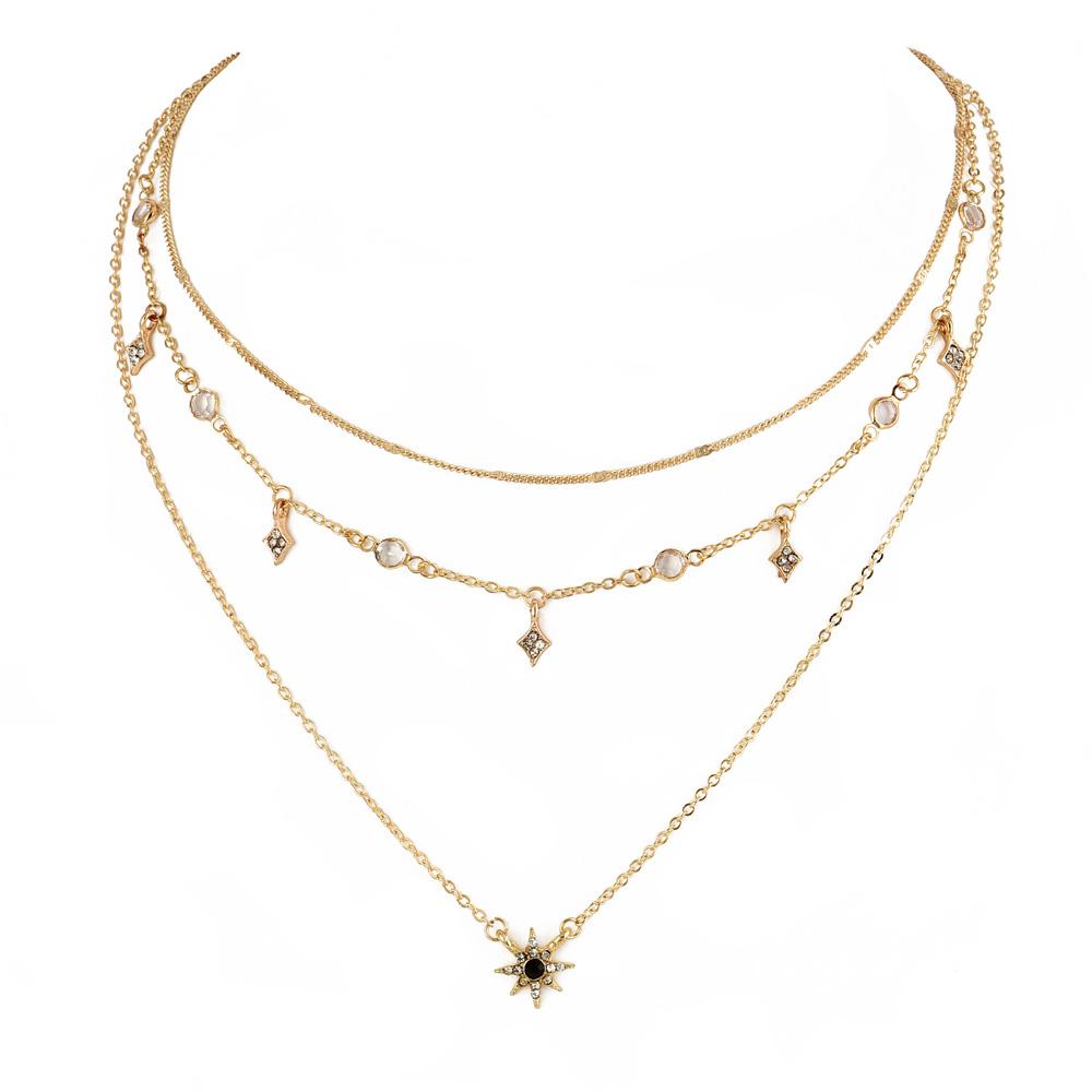 

Bls-miracle Boho Crystal Pendant Necklace Fashion Multilayer Star Necklaces Statement Deck Chain For Women Jewelry Gift NX-53