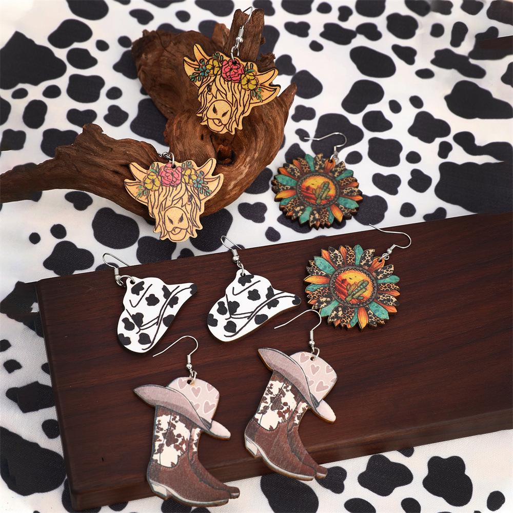 Western Cowboy Style Earrings Set: Fun Fashion with Hats, Shoes, Flowers, and Cacti Design for Women