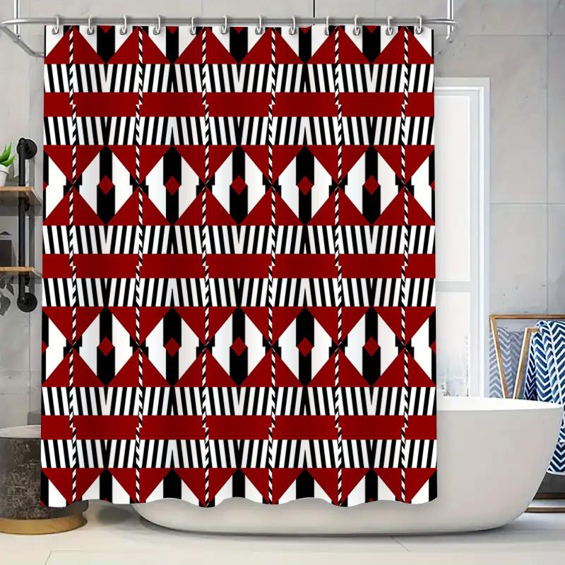 

Modern Red White Geometric Shower Curtain Set Striped Bath Decor Water-Resistant Fabric Perfect For Bathroom Multiple Sizes Avai W60H190(CM)-1 Pcs