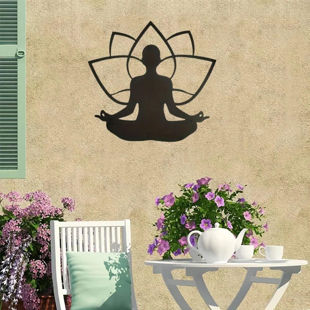 Lotus and Meditation Yoga Pattern Wall Art Hollow Irregular Shapes, Elegant Garden Ornaments, Perfect for Living Room Decoration