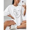 Simple Line Print Women's Face T-shirt Casual Short-sleeved Top  Comfortable Clothing, Harajuku Style Short-sleeved Casual Wear