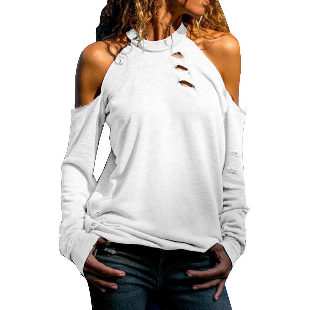 Women Long Sleeve Off Shoulder Color Casual Shirt Easy Blouse Tops