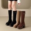 Long Boots Women's 2025 Autumn and Winter New Thick-soled Thick-heeled Knight Boots Korean Version Suede Elastic Thin Boots