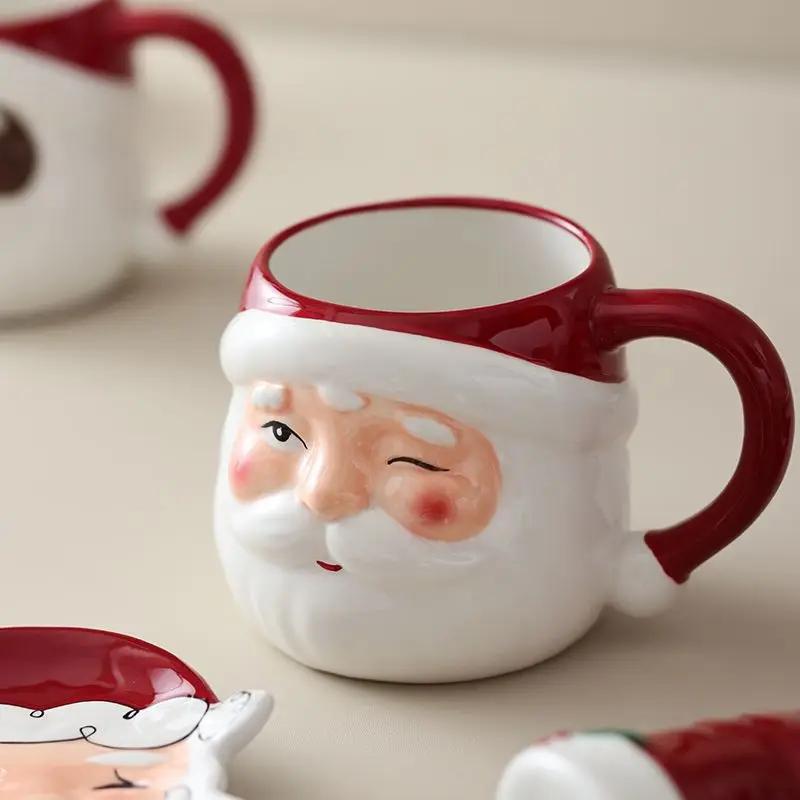 Weihnachtstasse Großes Fassungsvermögen 650ml Keramiktasse Unterglasurfarbe Weihnachtsmann Wasserbecher Snacks Dessert Untertasse