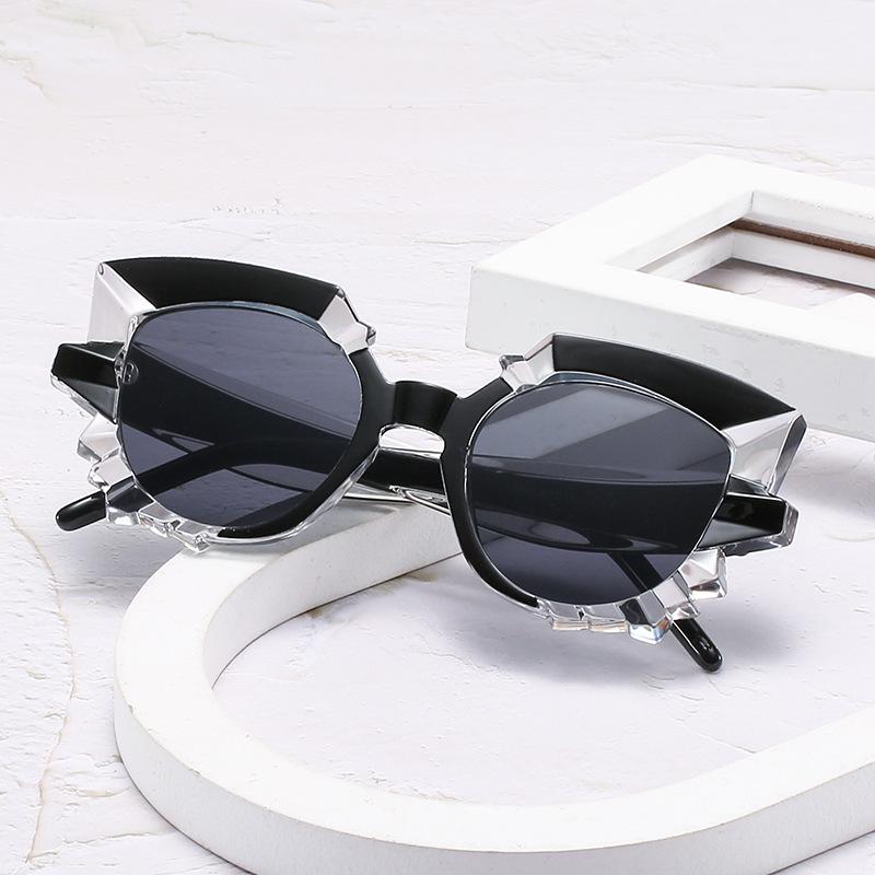 Ochelari de soare, Ochelari de soare retro poligonali de culoare multiplă castană de apă, Pentru femei, Ochelari de soare personalizați în formă de ochi de pisică