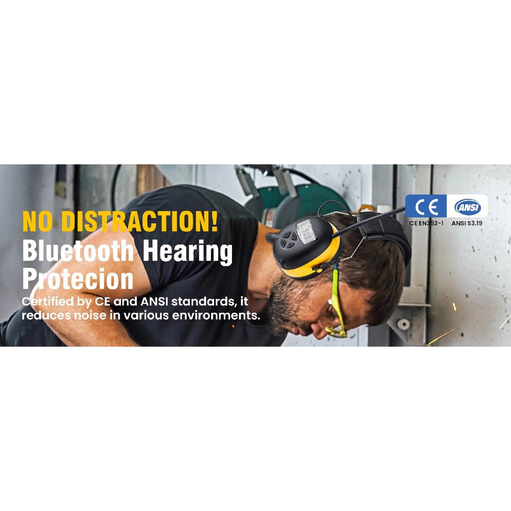 Professionelle Bluetooth 5.3 Gehörschutzkapseln - 30dB NRR mit AM/FM-Radio für Rasenmähen, Werkstätten, Industriellen Einsatz