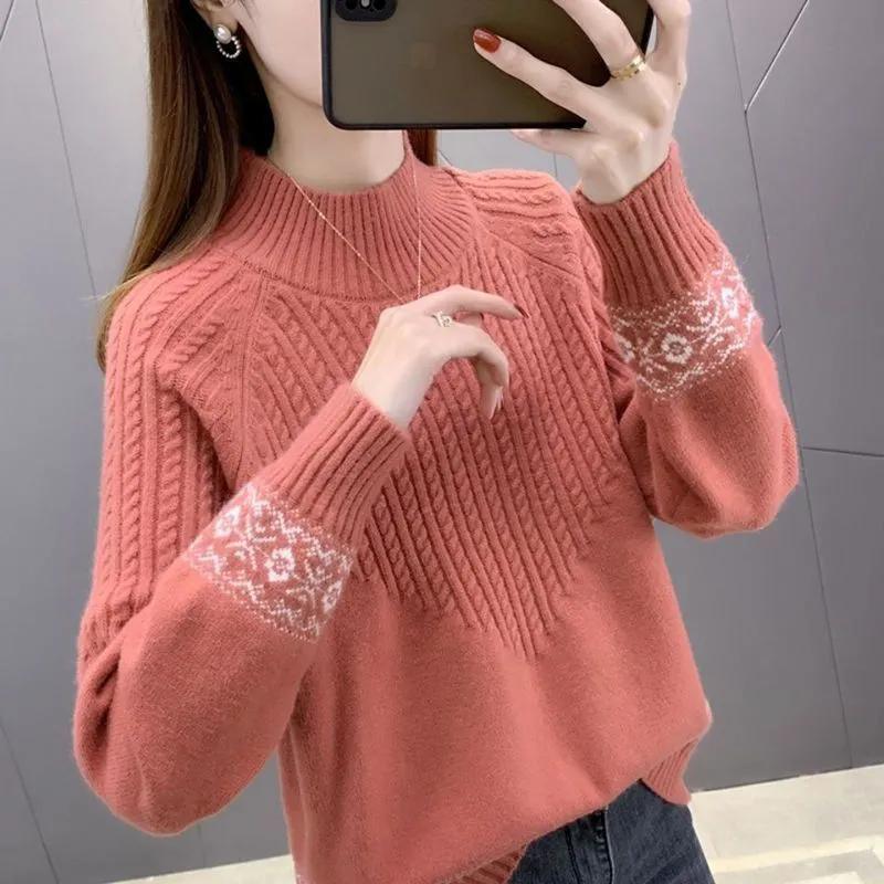 WTEMPO Female Solid Color Casual Loose Bottoming Knitted Pullovers Women's Autumn Winter Large Size Long Sleeve Sweaters