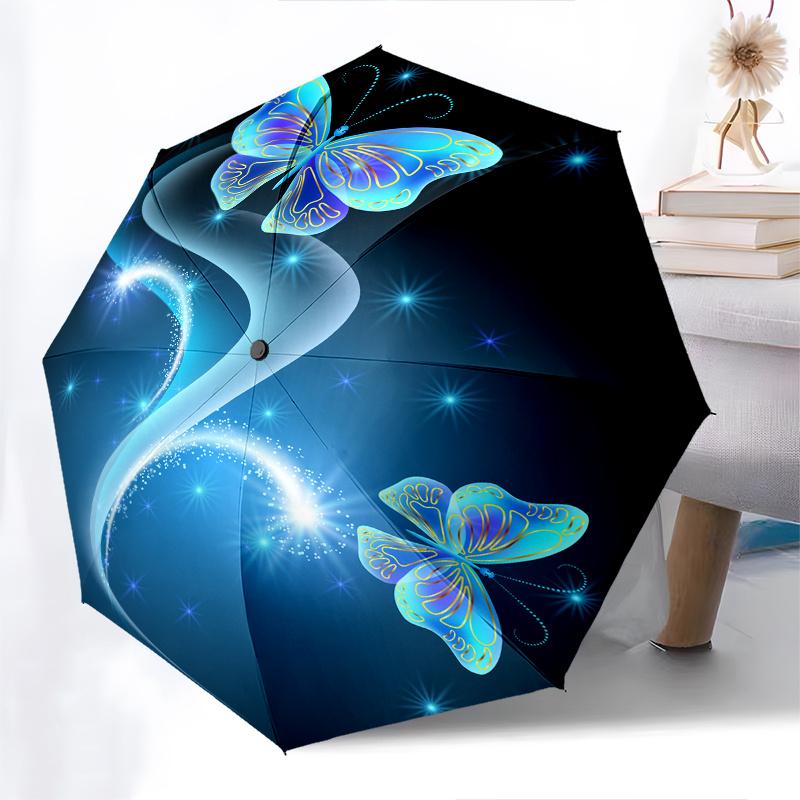 Blue Butterfly Glitter Wallpaper, Digital DownloadUmbrella, Cute Umbrella with Cute Design, Portable 3-Fold Compact Umbrella for Men & Women, Valentin