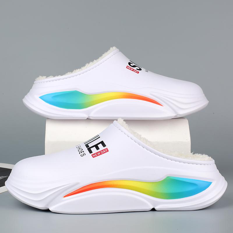 Winter Men Warm Slippers Cotton Slippers Outdoor Indoor Warm Shoes Waterproof Mens Comfortable Home Bedroom Plush Warm Slippers